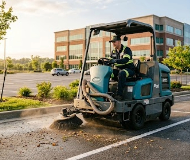 Parking lot sweeping +cleaning